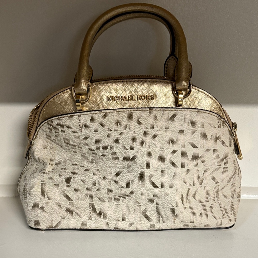 Michael Kors Gold and Cream Satchel